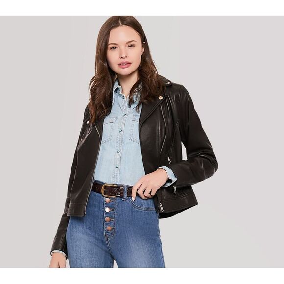 American Leather Co. Women's Plus Sz Jacket 20 Washed Moto Black A646883 - Picture 1 of 4